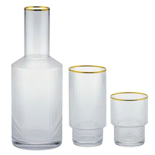 Japanese simple vertical pattern glass cold kettle, summer household juice lemonade cup, high-looking hot and cold water kettle