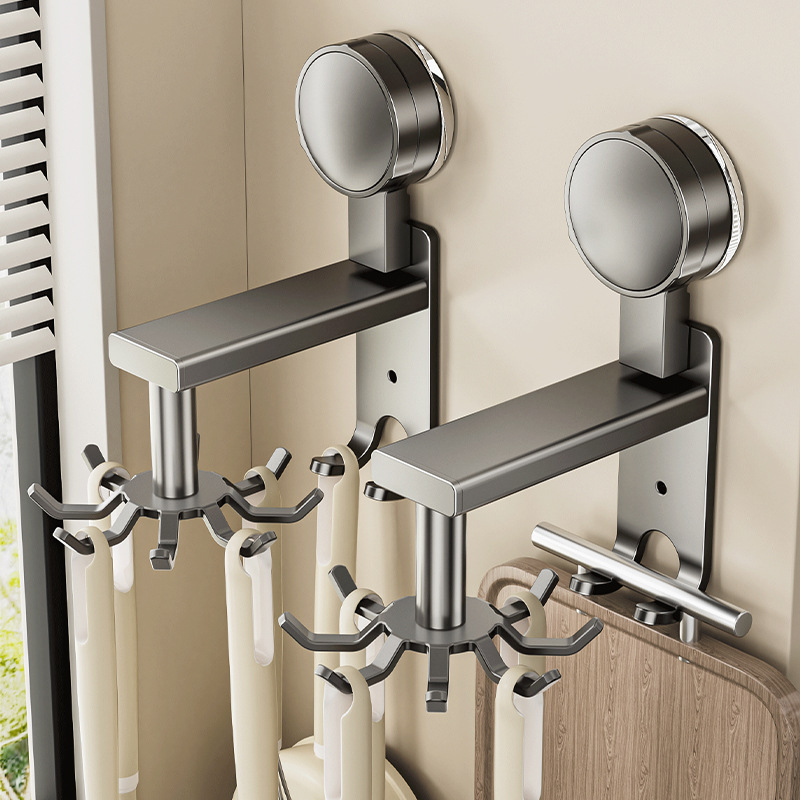 Suction cup kitchen rotary hook wall-mounted storage rack 360 degree…