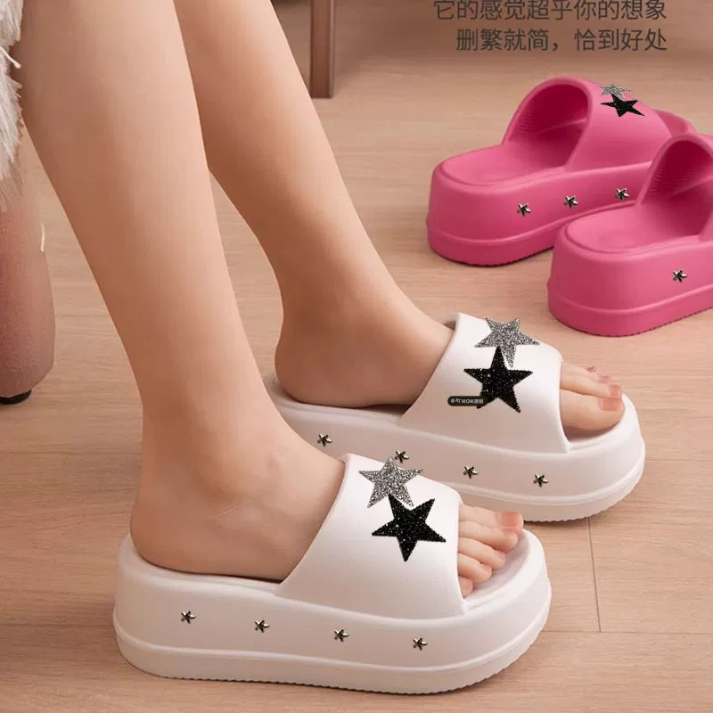 Женские сандалии из ЭВА на толстой подошве, увеличивающие рост, летние пляжные тапочки на высоком каблуке, домашние купальные тапочки, нескользящие.