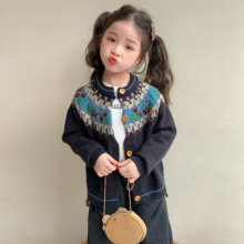 女童复古开衫毛衣秋冬款2025新款儿童时髦洋气针织衫宝宝韩范上衣