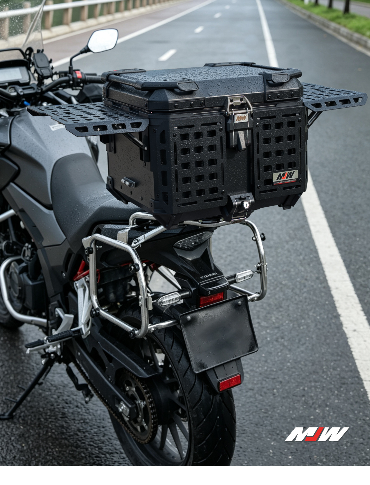45L55L New Lock Bm Lock Motorcycle Aluminum Alloy Multifunctional Armored Tail Box Portable Perforated Board Trunk