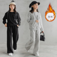 女童套装2021秋冬韩版童装加绒加厚休闲运动保暖卫衣阔腿裤两件套