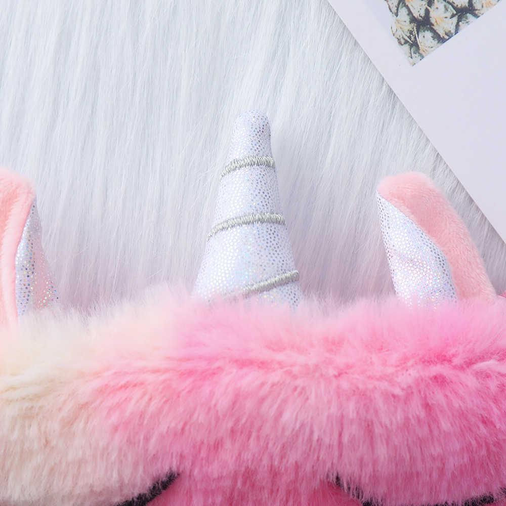 Máscara de ojo de unicornio colorido de felpa máscara de ojo de felpa de dibujos animados lindo sombreado máscara de ojo de sueño en stock al por mayor