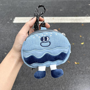 Denim Hamburg Cute Fashion Fabric Neck Bag Funny Expression Headphone Bag Card Bag Storage Coin Purse Birthday Gift