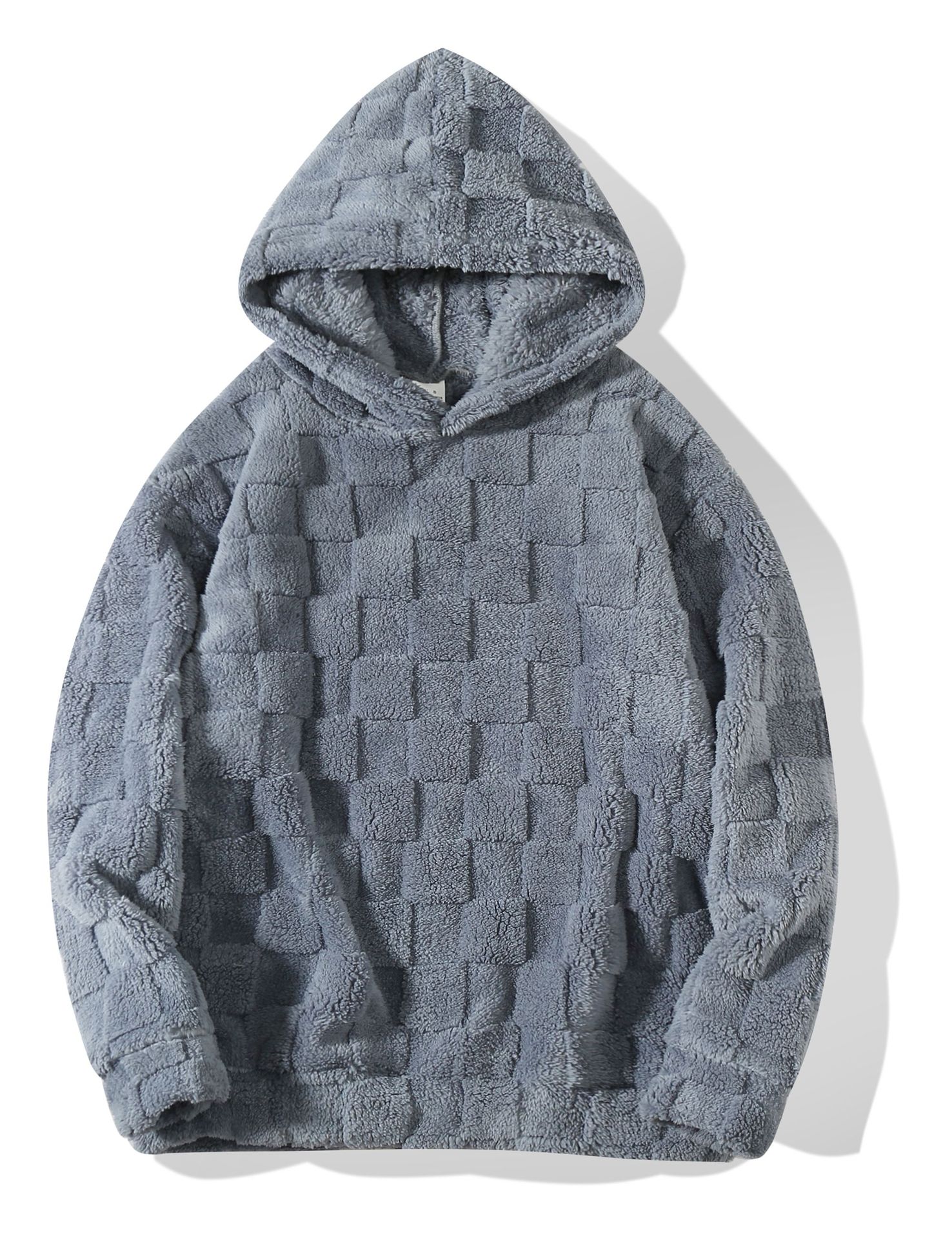 Men's Clothing hot selling plaid loose hooded sweatshirt winter coral fleece casual large size outerwear for men_voghion.com