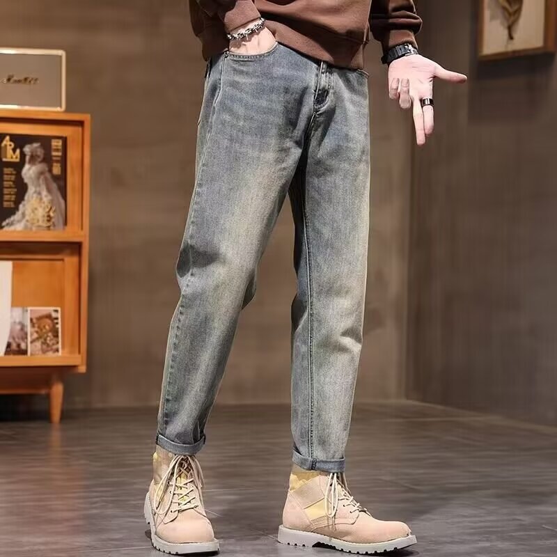 Jeans Rectos Ajustados para Hombre de Denim de Poliéster Tiro Alto para Uso Diario