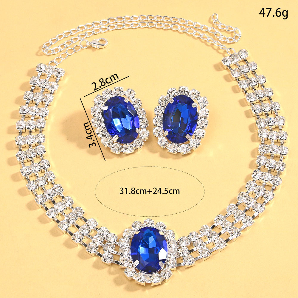 Nuevo conjunto de joyería oval transfronterizo exagerado collar multicapa simple pendientes joyería conjunto de joyería para mujeres