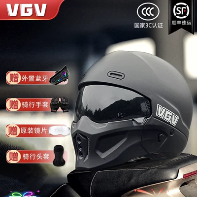 3C Motorcycle Scorpion Helmet for Men and Women, Winter Warm Riding Motorcycle Cruising Full-Face Helmet, Retro Three-Quarter Helmet