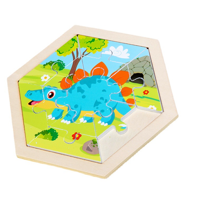 Rompecabezas de animales de dibujos animados tridimensional creativo para niños hexagonales rompecabezas de Educación Temprana de Madera Juguetes cognitivos de tráfico de frutas y verduras