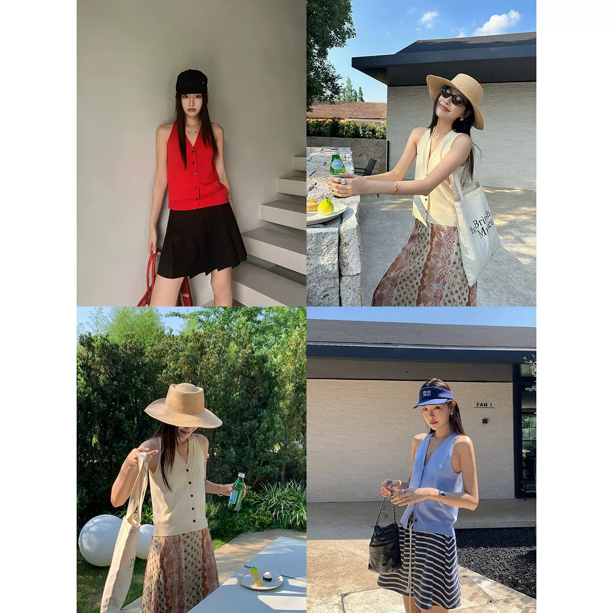 趋梦DT ETOLIE简约休闲v领背心外穿针织马甲女夏薄款修身短款上衣