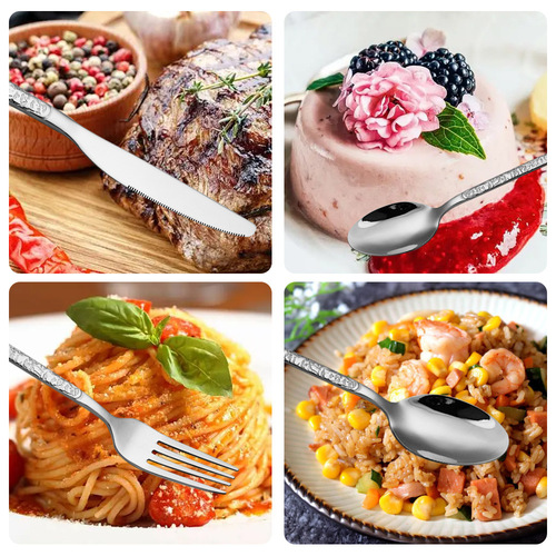 Cross-border Amazon stone grain stainless steel tableware set hotel western steak knife and fork spoon dessert spoon dessert fork