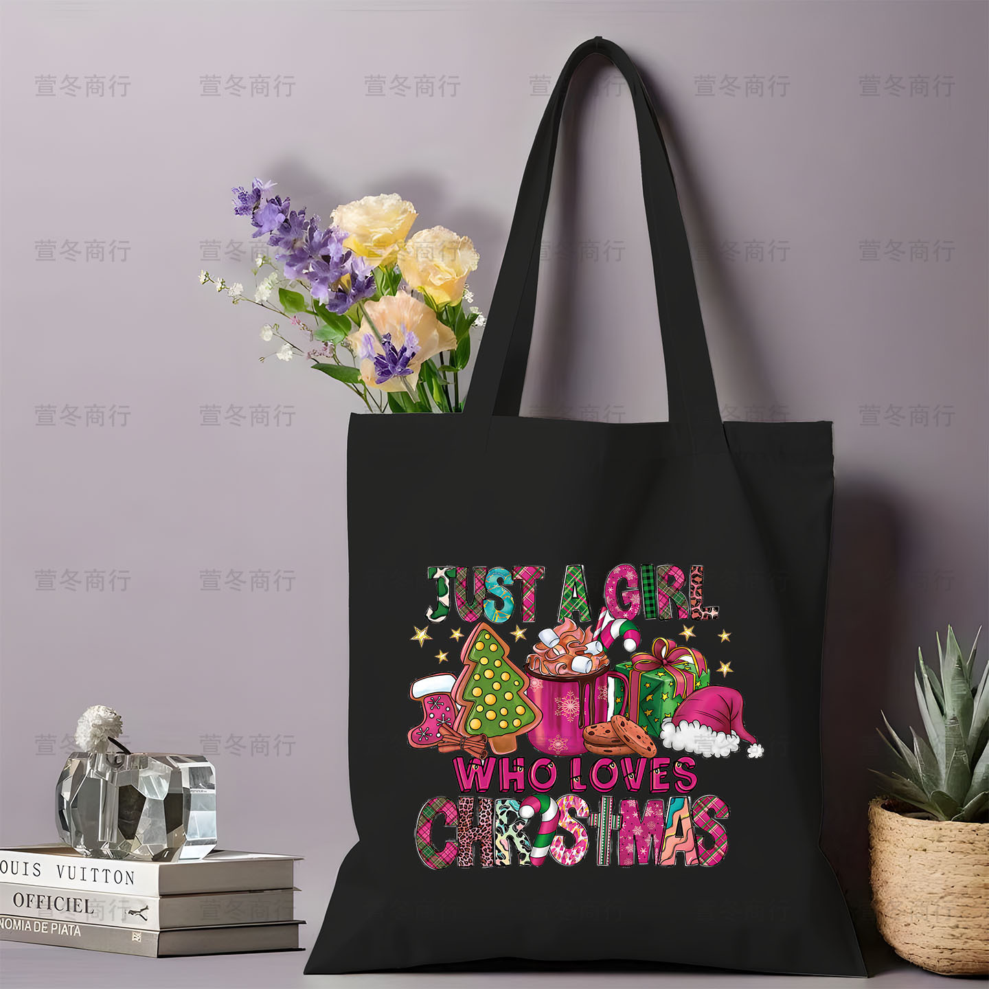 Bolsa de lona de Santa Claus de dibujos animados estudiantes bolsas de lona de mano de Navidad bolsas de hombro de gran capacidad ventas calientes transfronterizas