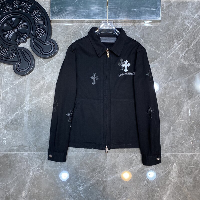 New cross-border hot item: the correct version of ChromeHear denim jacket with cross dark pattern jacquard embroidery New cross-border hot item: the correct version of ChromeHear denim jacket with cross dark pattern jacquard embroidery