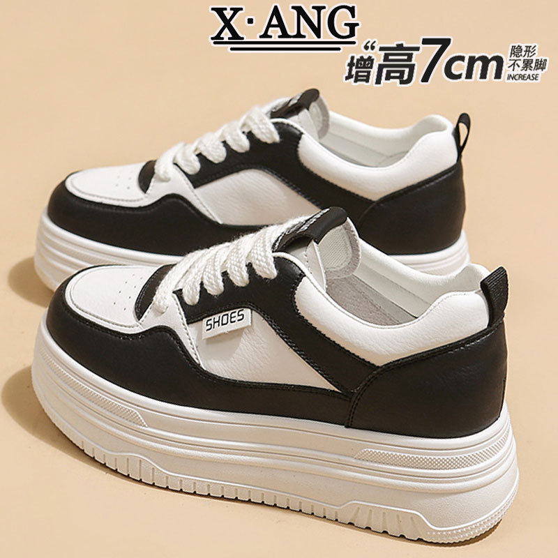 Genuine Leather White Shoes with Height Increase for Small Women's Shoes 2025 Spring New All-match Platform Shoes Casual sneaker