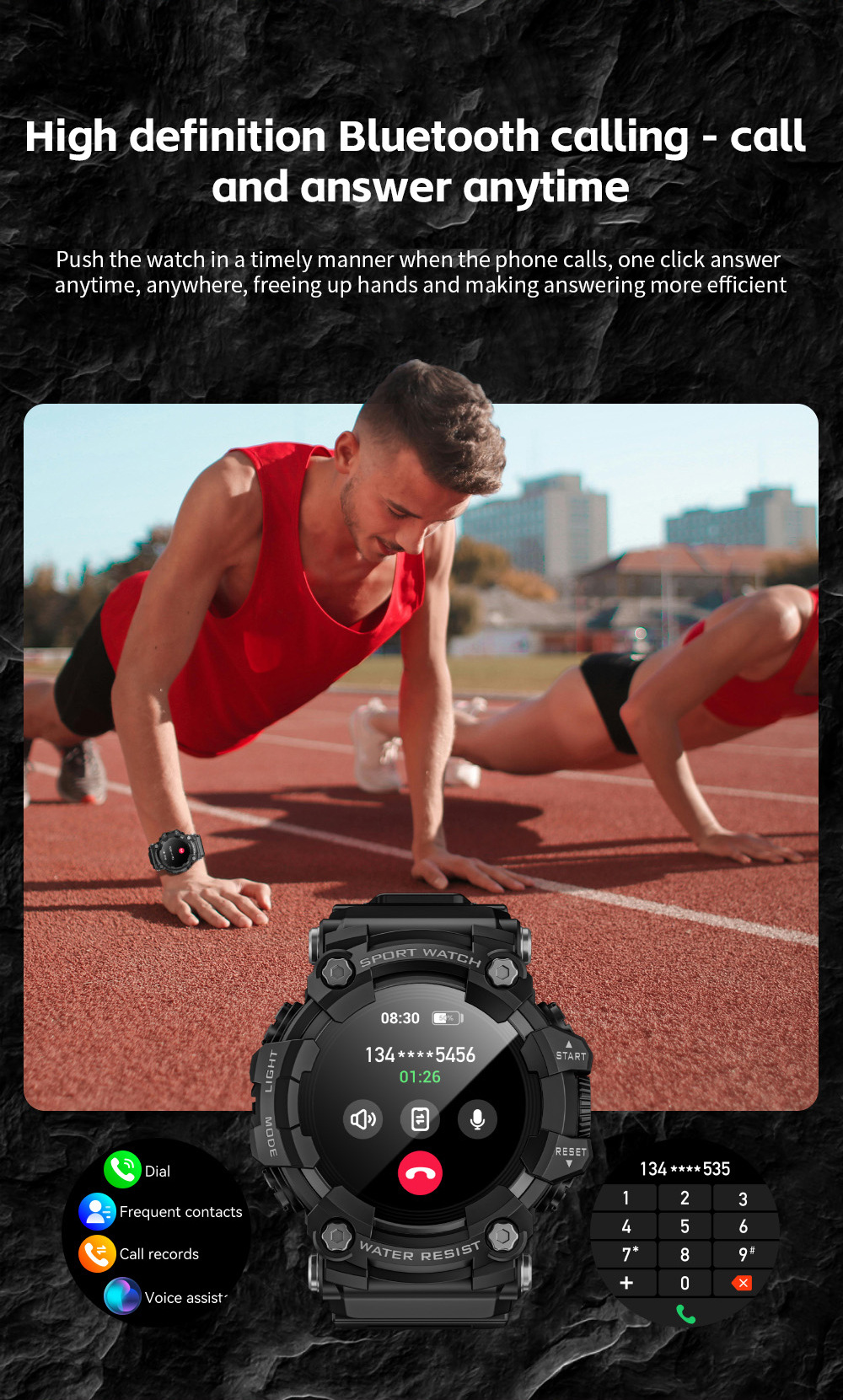 LOKMAT foreign trade outdoor sports smartwatch ATTACK GT Bluetooth Call Compass Flashlight Music Item Picture