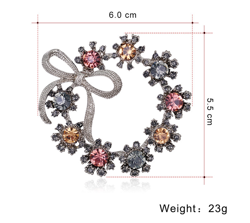 Korean Style Retro Forest Flower Wreath Brooch Alloy Color Diamond Temperament Bow Brooch Simple Brooch Wholesale display picture 1