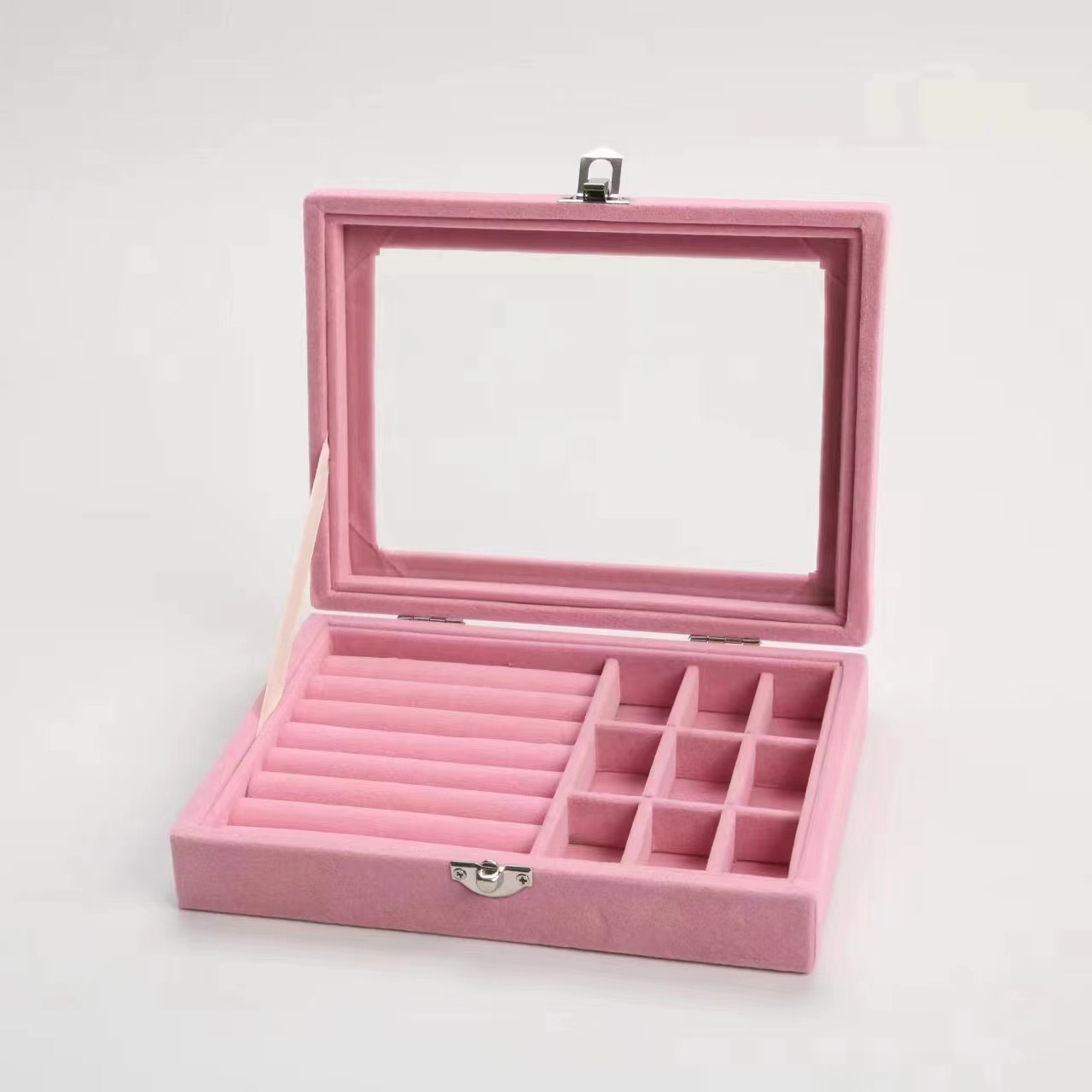 Caja de joyería de terciopelo, estuche organizador de joyas, caja de almacenamiento para collares, pendientes y anillos, caja de exhibición, venta al por mayor
