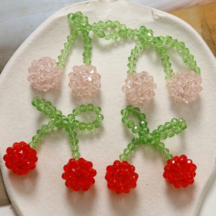 Small fresh bow crystal double cherry diy hand woven beaded hairpin hair accessories earrings material wholesale