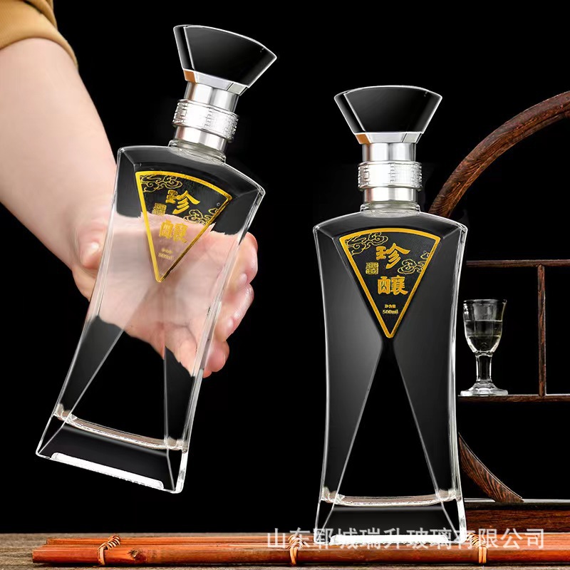 珍酿500ml白酒瓶透明玻璃空酒瓶一斤装洋酒瓶密封自酿酒分装酒瓶