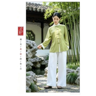 男女同款太极服棉麻套装长袖瑜伽服八段锦两件套打坐禅修服国风女