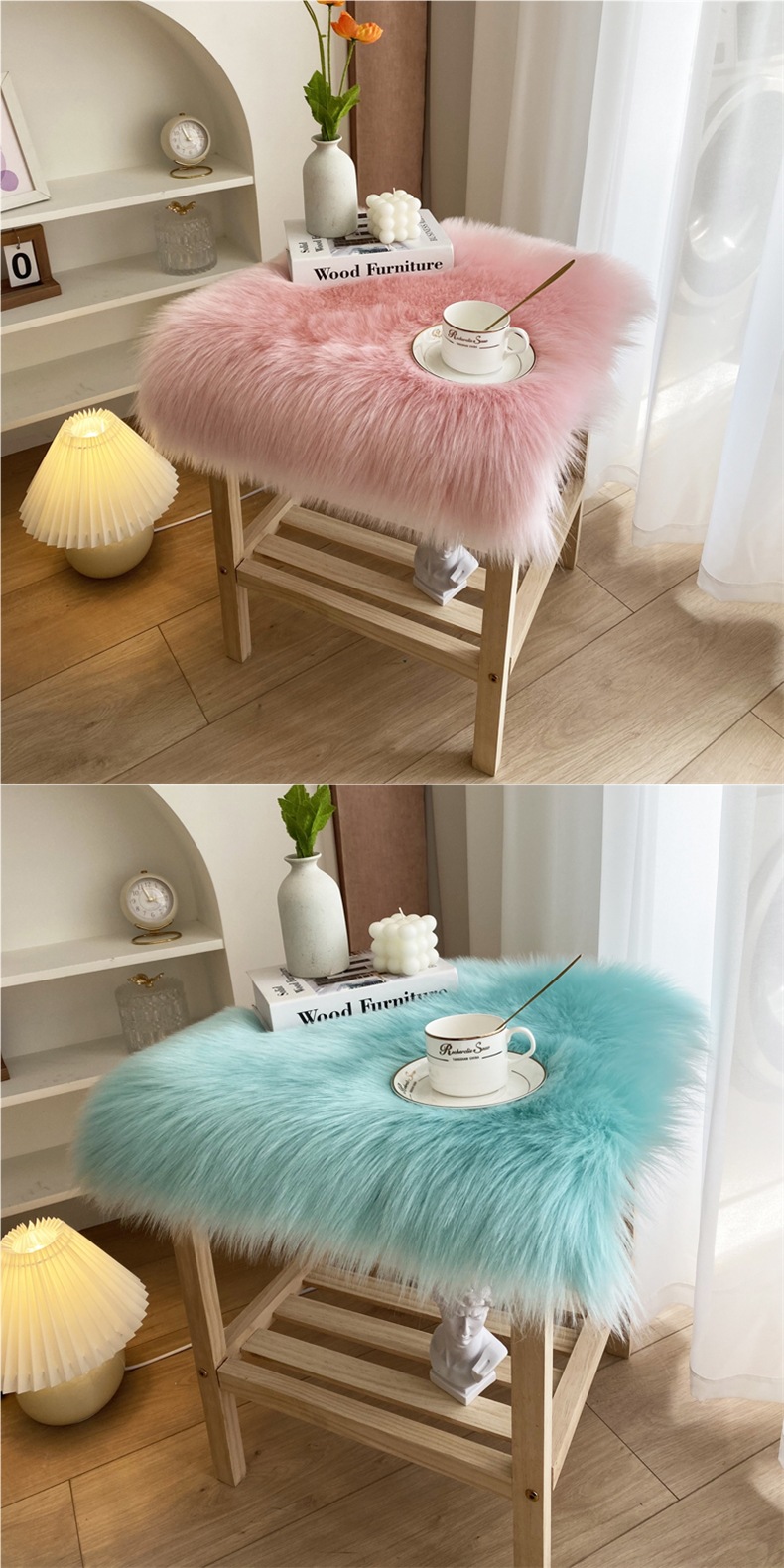 Plush Bedside Table Plush Cushion Imitation Wool Chair Cushion Desktop Cushion Dressing Table Cushion Coffee Table Tablecloth Display Cushion
