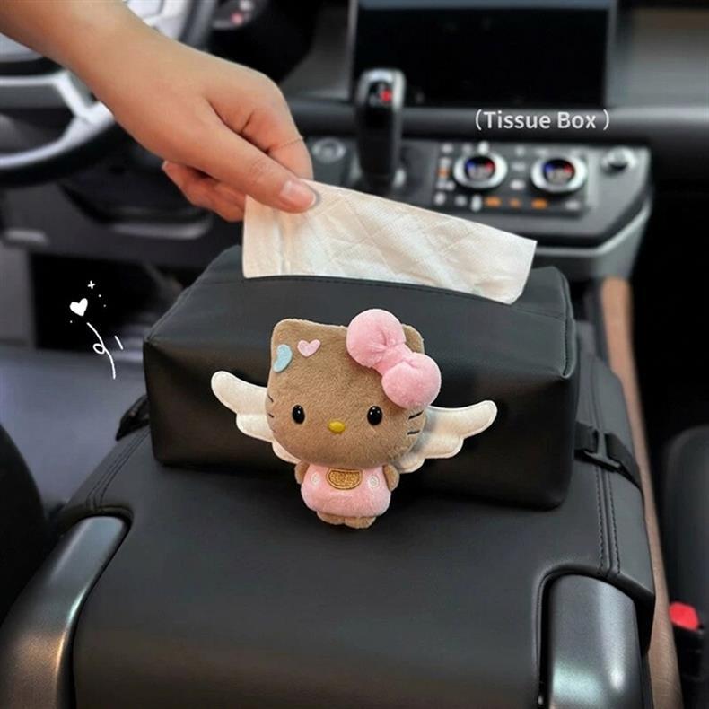 Cute KT car tissue box cover for sun visor, armrest box, car seat tissue hanging bag for women