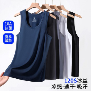 Summer Fitness Sleeveless Ice Silk Vest Men's Quick-Drying Loose Large Size Waistcoat T-Shirt Basketball Sports Running Casual t