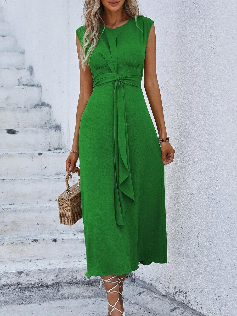 327g Weight Midi Dress Dress Length Type Sleeveless Sleeve Length Sheath Dress Dresses Type Sleeveless Sleeve Type Polyester Fabric Type Elastic Waist Waist Line Holiday Occasion Round Neck Neckline Regular Fit Fit Type Solid Color Pattern Summer Season Women's Gender Streetwear Style Wholesale Women's Streetwear Solid Color Holiday Round Neck Sleeveless Sheath Dress 11
