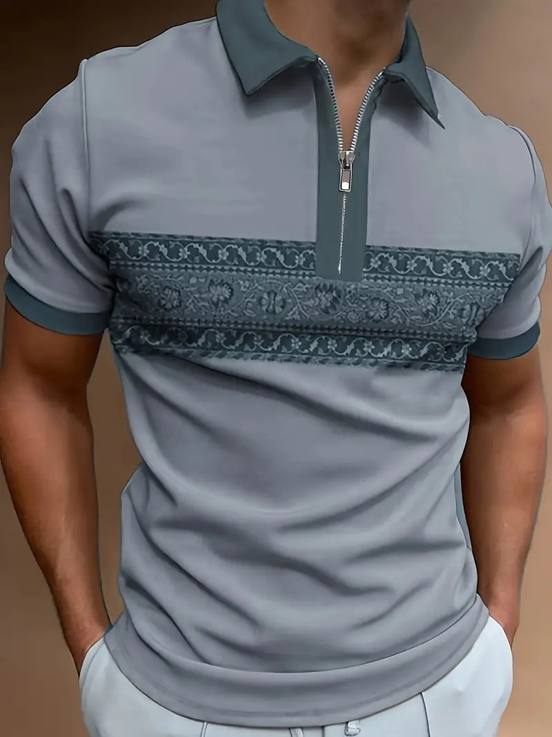 Venta caliente transfronteriza nueva impresión de degradado 3D de verano de gran tamaño casual para hombre suelto código europeo cremallera polo manga corta