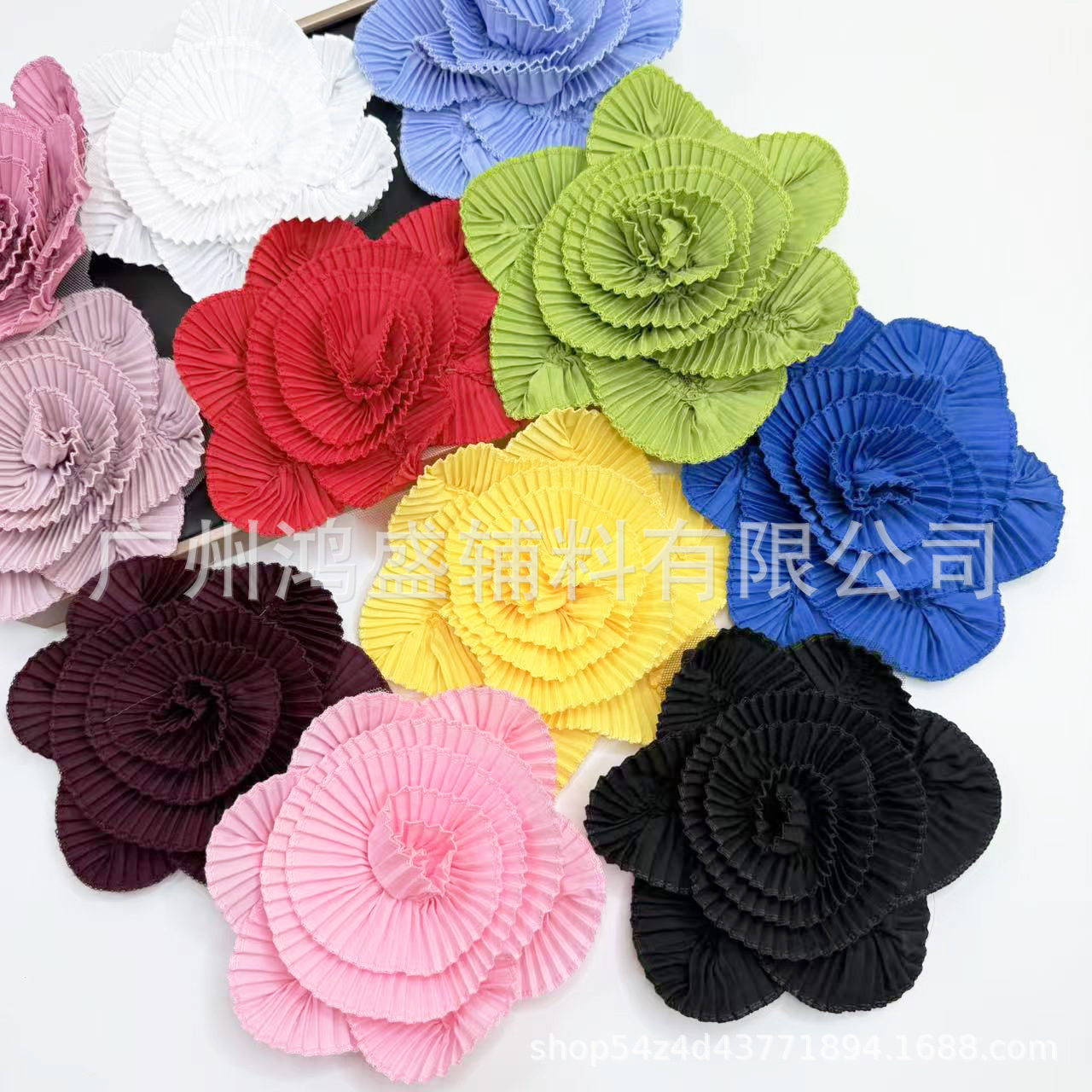 外贸爆款压褶工艺贴花新款气质肩花领花褶皱花朵布贴 diy服装辅料