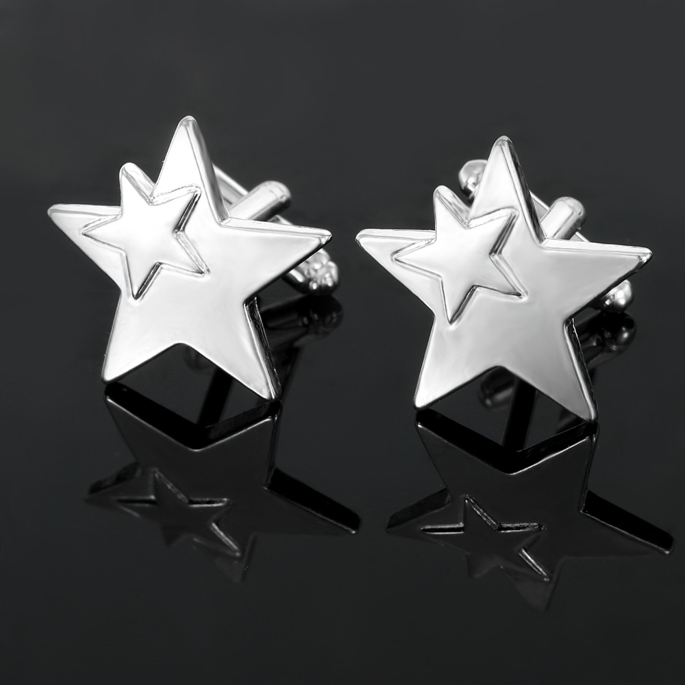 creative fashion new five pointed star cuff nails French style simple cufflinks shirt suit versatile accessories_voghion.com