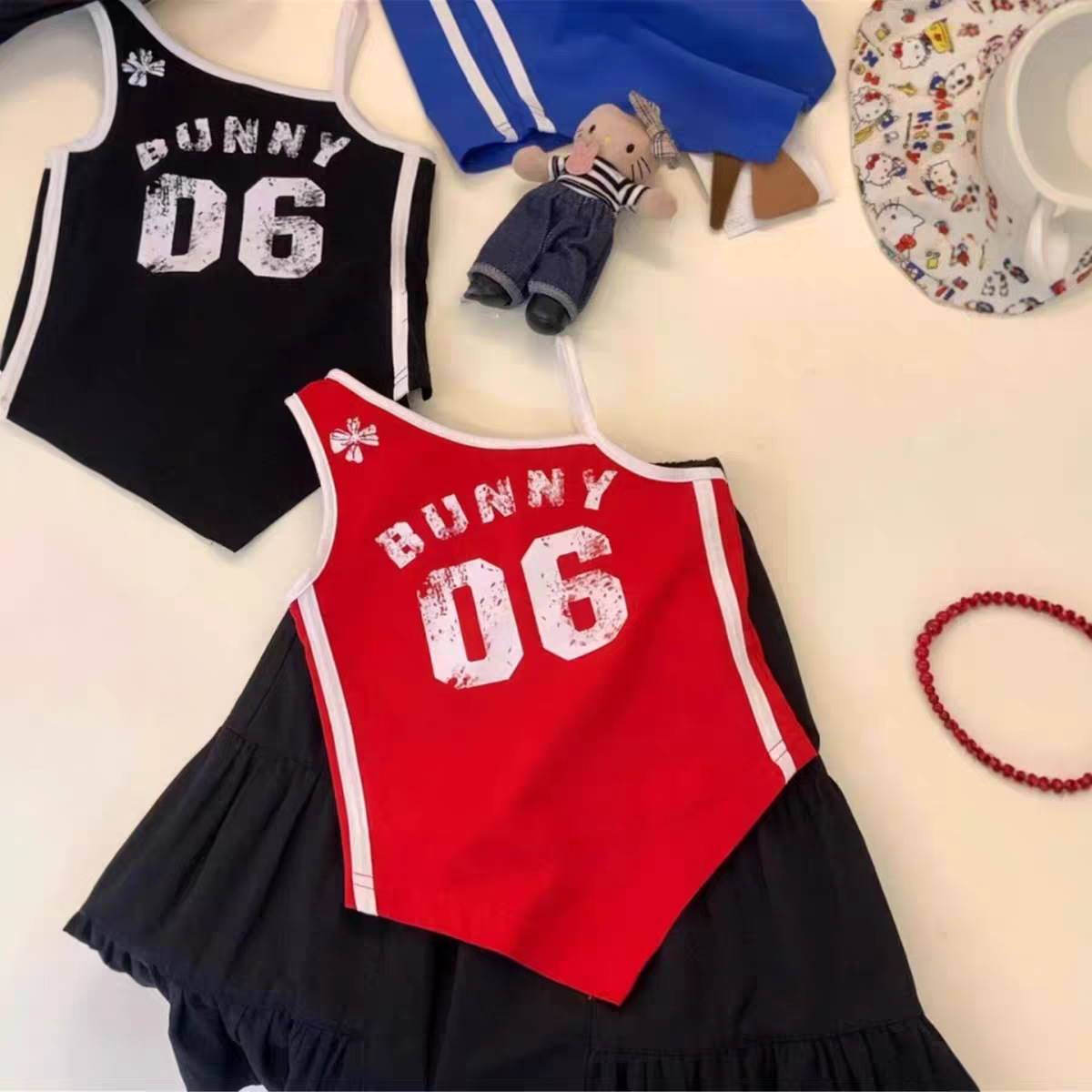 Girls' summer vest, stylish and trendy, Korean style, irregular letter color blocking, jazz and street dance style suspender top