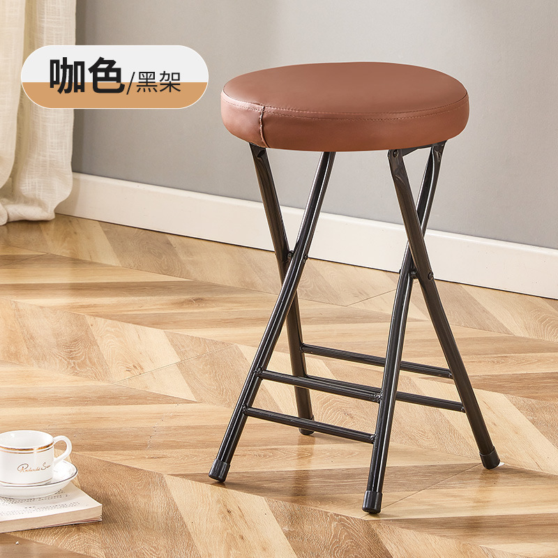 §~^*~§두꺼운 부드러운 커버와 등받이가 없는 블랙 프레임 브라운 스툴§~^*~§