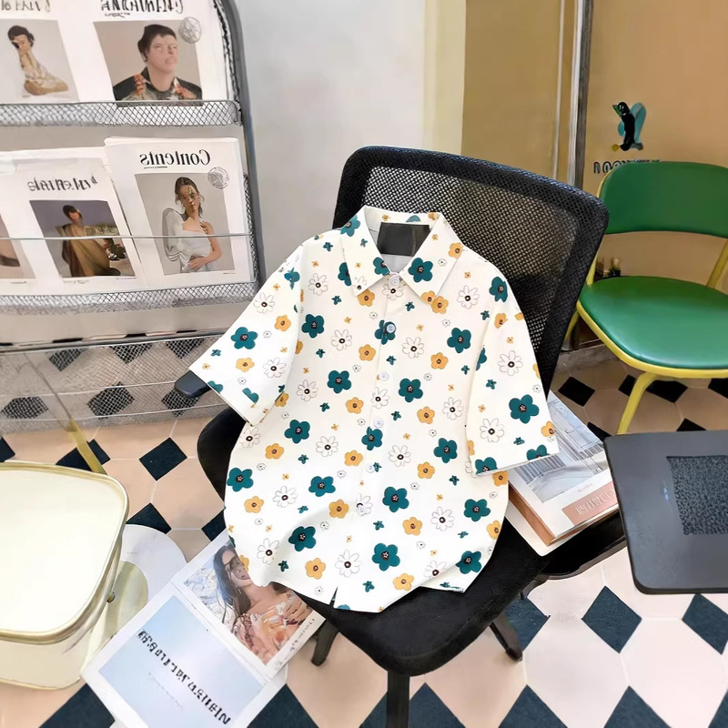 Women's Summer New Design Heart-Shaped Short-Sleeve Shirt, Loose Fit, Hong Kong Style Printed Blouse