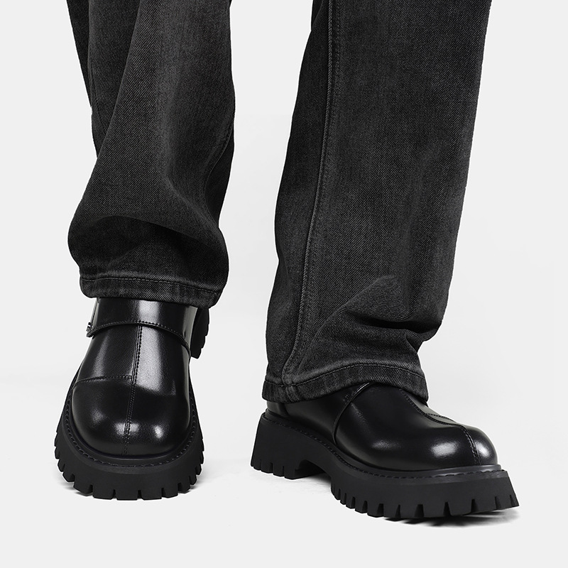 Men's Leather Shoes, New Autumn Model, British Style Casual Workwear, Thick-soled, Height-increasing, Large-toe Shoes_vogvips.com
