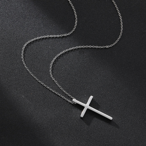 Titanium Steel Cross Necklace European and American Hip Hop Men's Personalized Necklace Simple Glossy Cross Sweater Chain Wholesale
