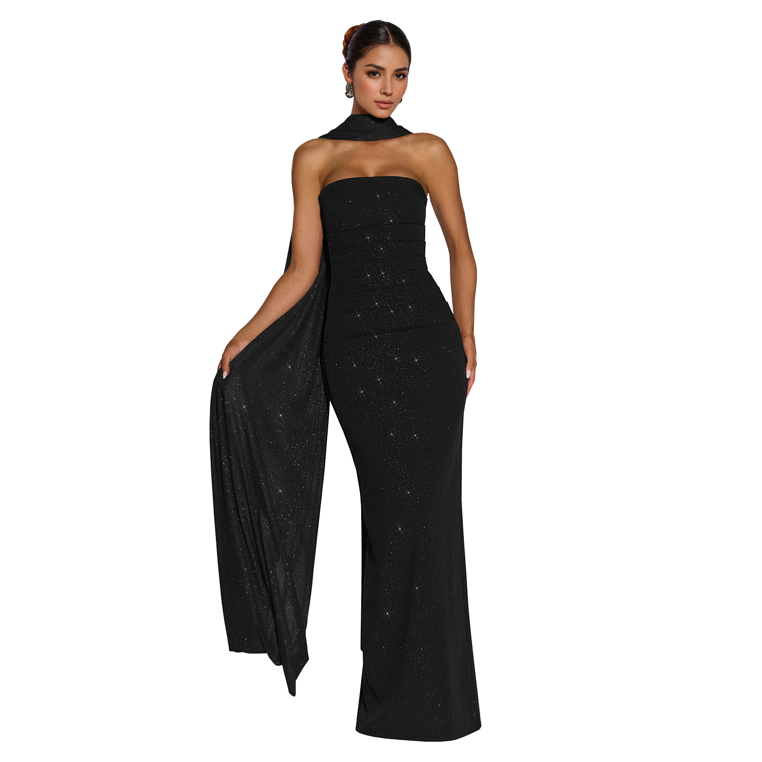 C7635 Aliexpress transfronterizo amazon ropa de moda europea y americana de mujer sexy con un pecho brillante vestido de cadera abierta