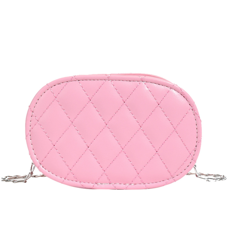Cadena de moda, bolsos de hombro para niños y niñas, bolsos de mensajero para bebés con bordado de rombos de estilo occidental, bolsos de niños ovalados de color sólido