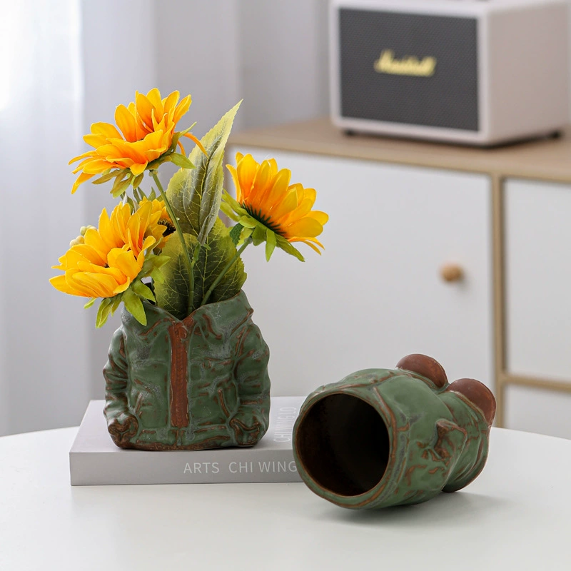 Симпатичные творческие персонализированные маленькие животные одежда брюки мини-мультфильм керамический цветочный горшок украшение печи K бронзовый зеленый