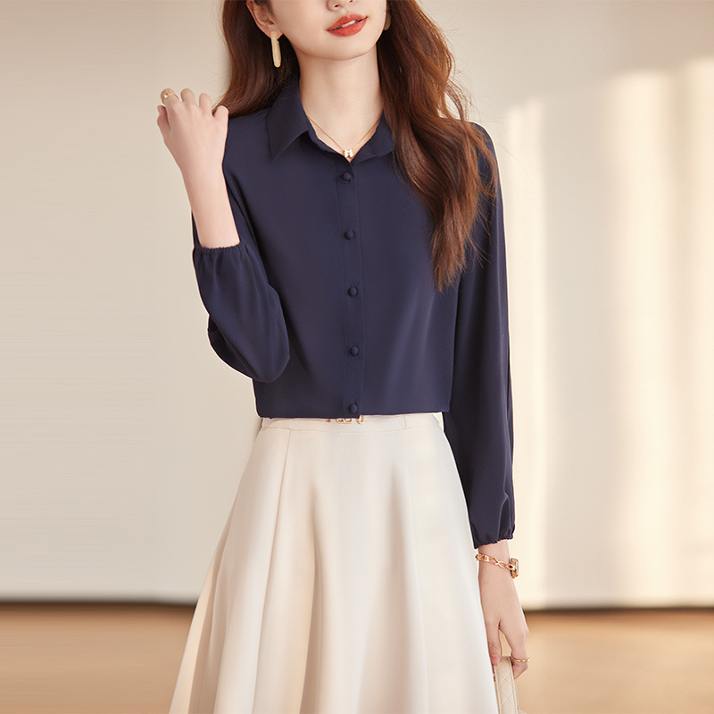 Blue shirt for women 2023 Summer new professional long-sleeved small elegant top skirt shirt suit summer