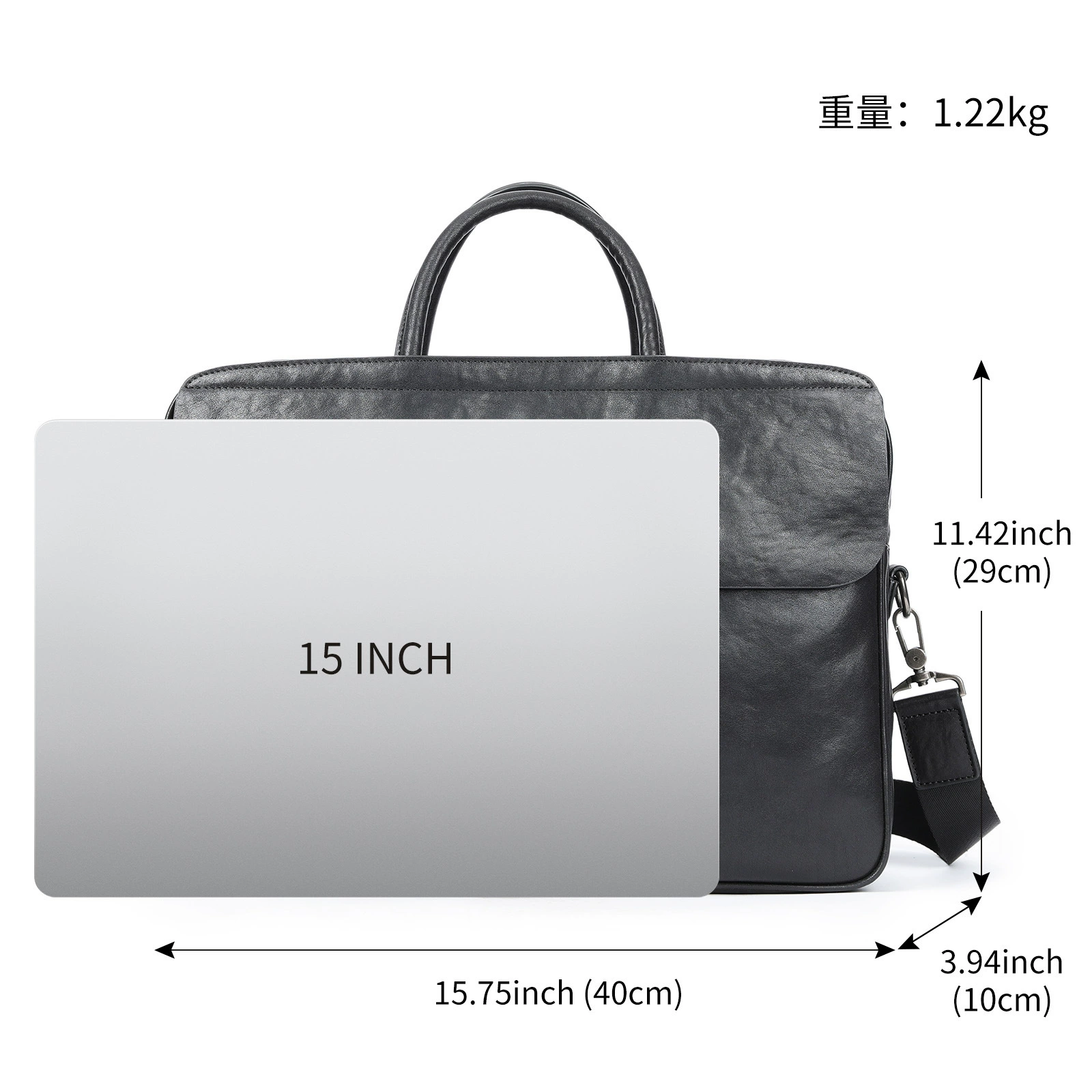 Handheld capacious leather laptop for leisure for documents, genuine leather, business version, high-end