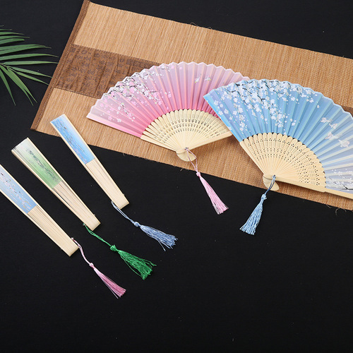 Chinese style classical folding fan Japanese style cherry blossom small fan ancient style folding fan animation women's children's dance fan summer