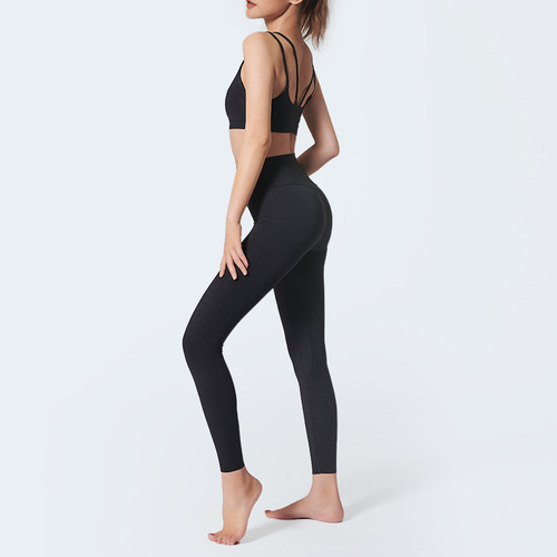 Double-sided brocade cloud feeling brushed set, elastic skin-friendly quick-drying tummy control shaping, detachable chest pads, high-end yoga set