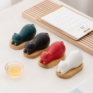 Cute cat tea table tea pet home desk hallway creative decoration small gift healing ceramic decoration gift box