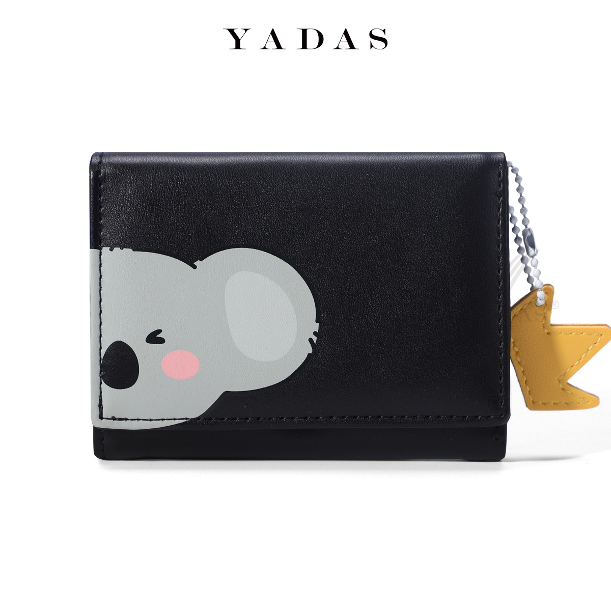 [Adorno pequeño de corona amarilla] YADAS lindo bolso de tarjeta para mujer hebilla de moda PU corto tres pliegues billetera