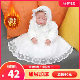 10180#2024加绒加厚礼服婴儿百日周岁公主裙宝宝满月裙蕾丝连衣裙
