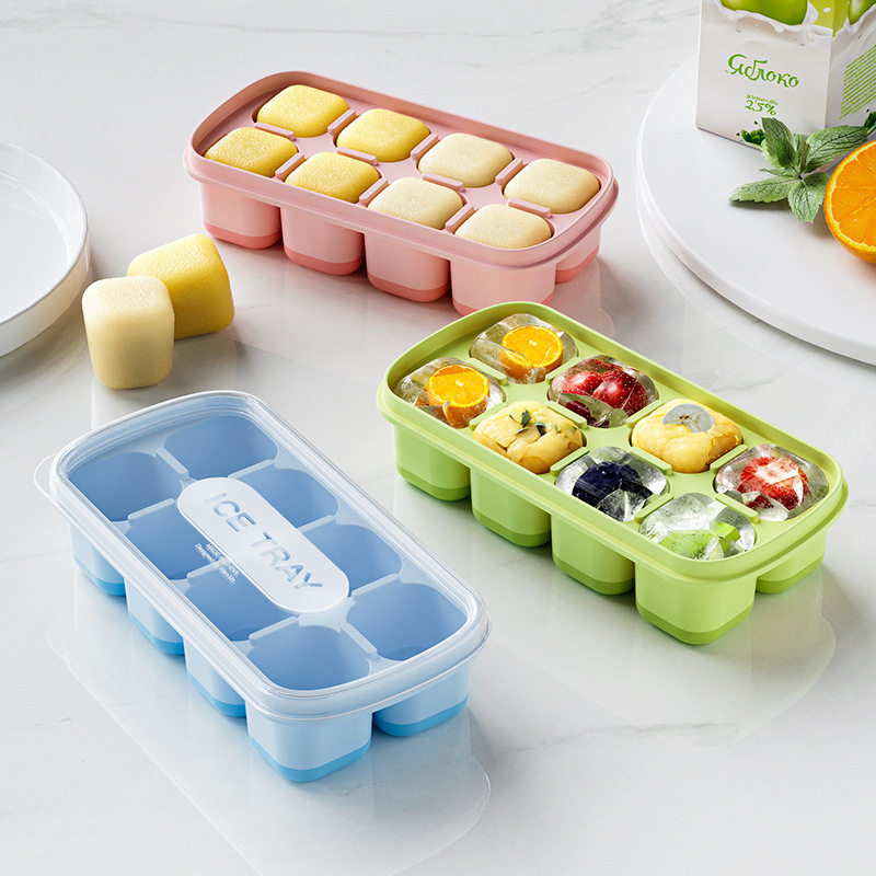 Carefully Selected Household Food-Grade Ice Box, New Commercial-Grade DIY Fruit Ice Cube Mold with Lid, Eight-Compartment Silicone Ice Tray