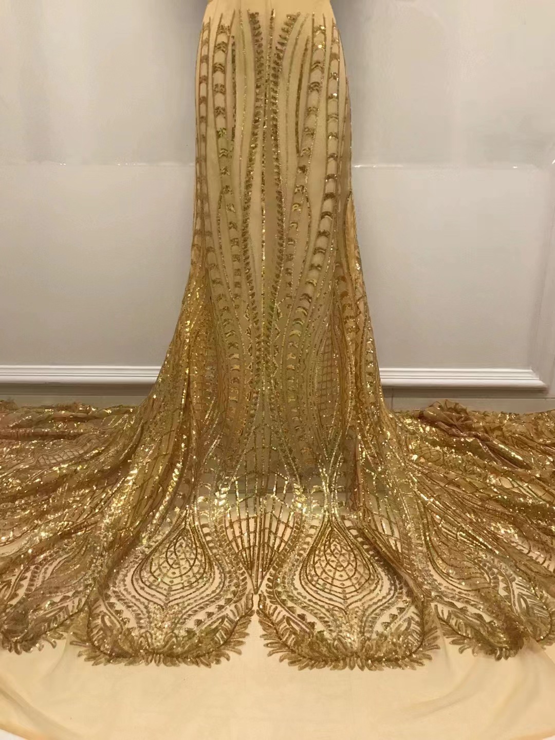 Vestido de bola estilo malla lentejuelas bordado encaje tela para fiesta ocasión vestido de novia vestido de tela JX2997