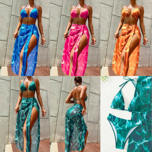 New European and American Spice Girl Style Split Three-piece Bikini Swimsuit Women's Cross-border Beach Swimsuit Amazon AliExpress