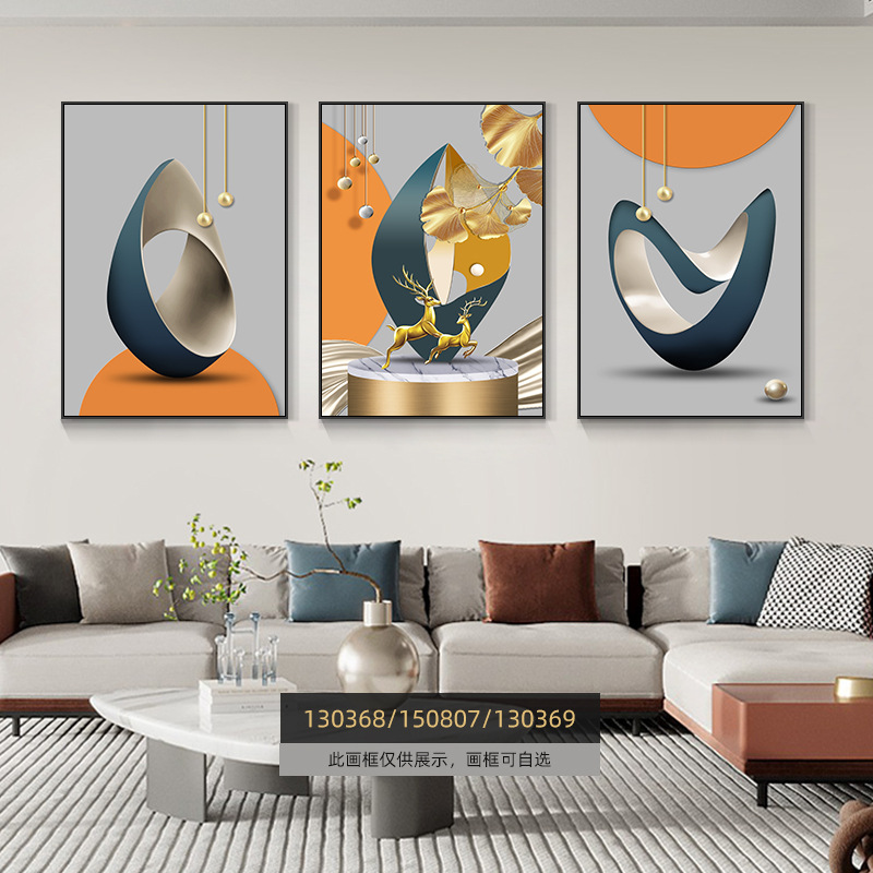 Pintura de decoración de la sala de estar moderna de lujo ligera Fukuyan atmósfera tripartita mural significa un buen fondo de sofá pintura colgante de pared